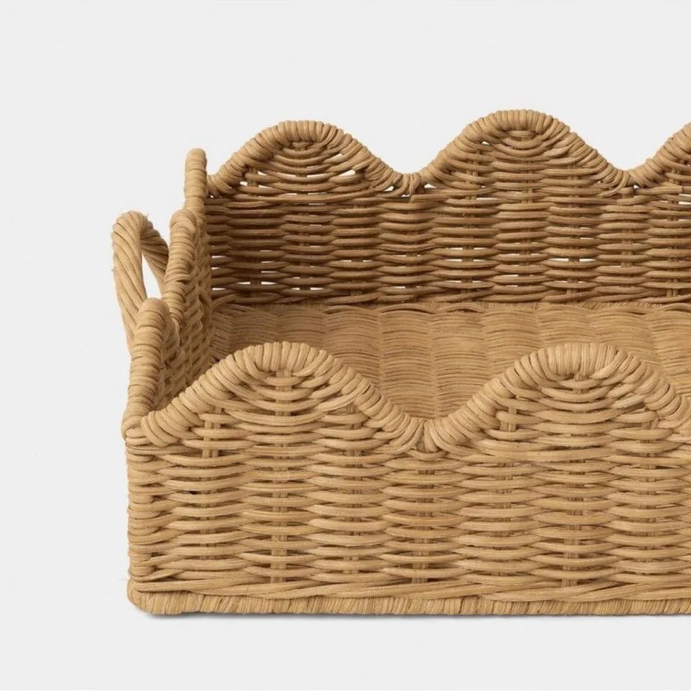 Recta Scallop Edge Wicker Tray Scalloped Woven - Threshold Brown NEW W/ TAGS - Picture 4 of 4